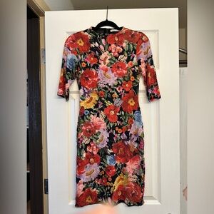 Alice + Olivia Delora Midi Dress Floral Stretch Bodycon